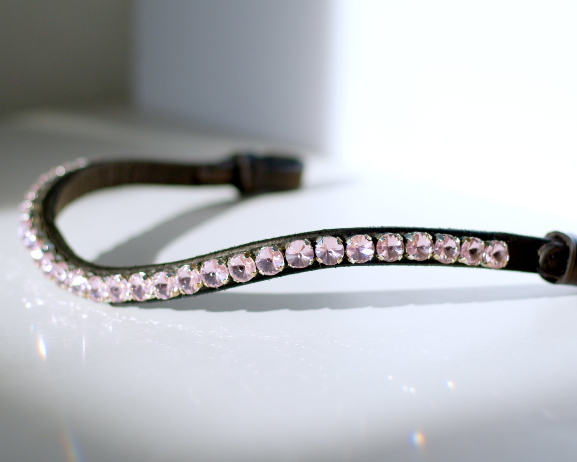 Black Browband · Soft Pink Crystals · U-Shape