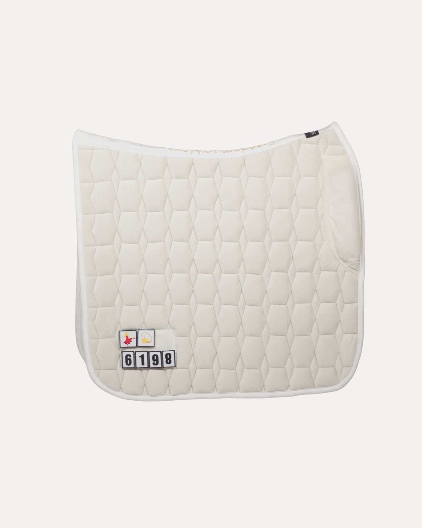 Ivory White Velvet Valore Dressage Wither Relief Saddle Pad – Anatomical Saddle Pad with Velcro Show Numbers