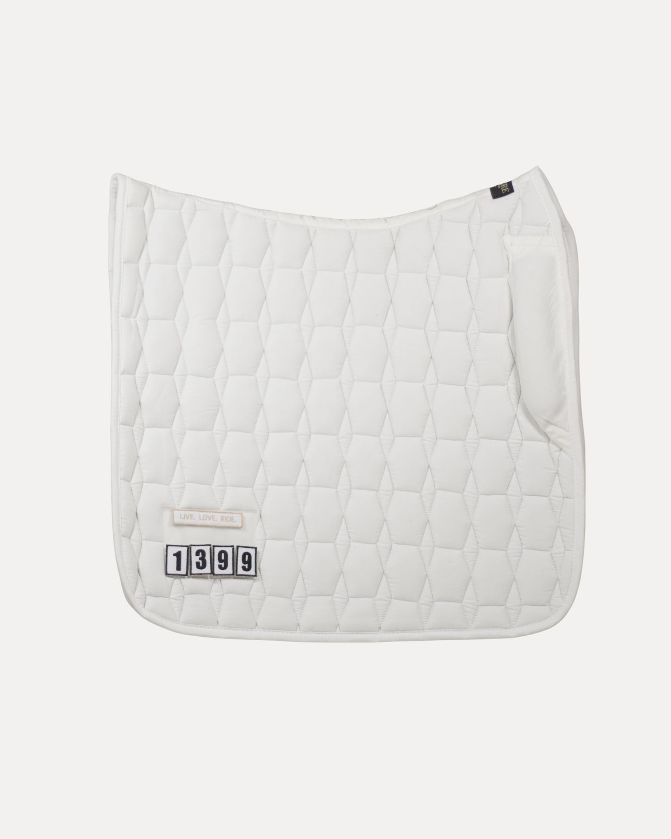 Pure White Cotton Valore Dressage Wither Relief Saddle Pad – Anatomical Saddle Pad with Velcro Show Numbers