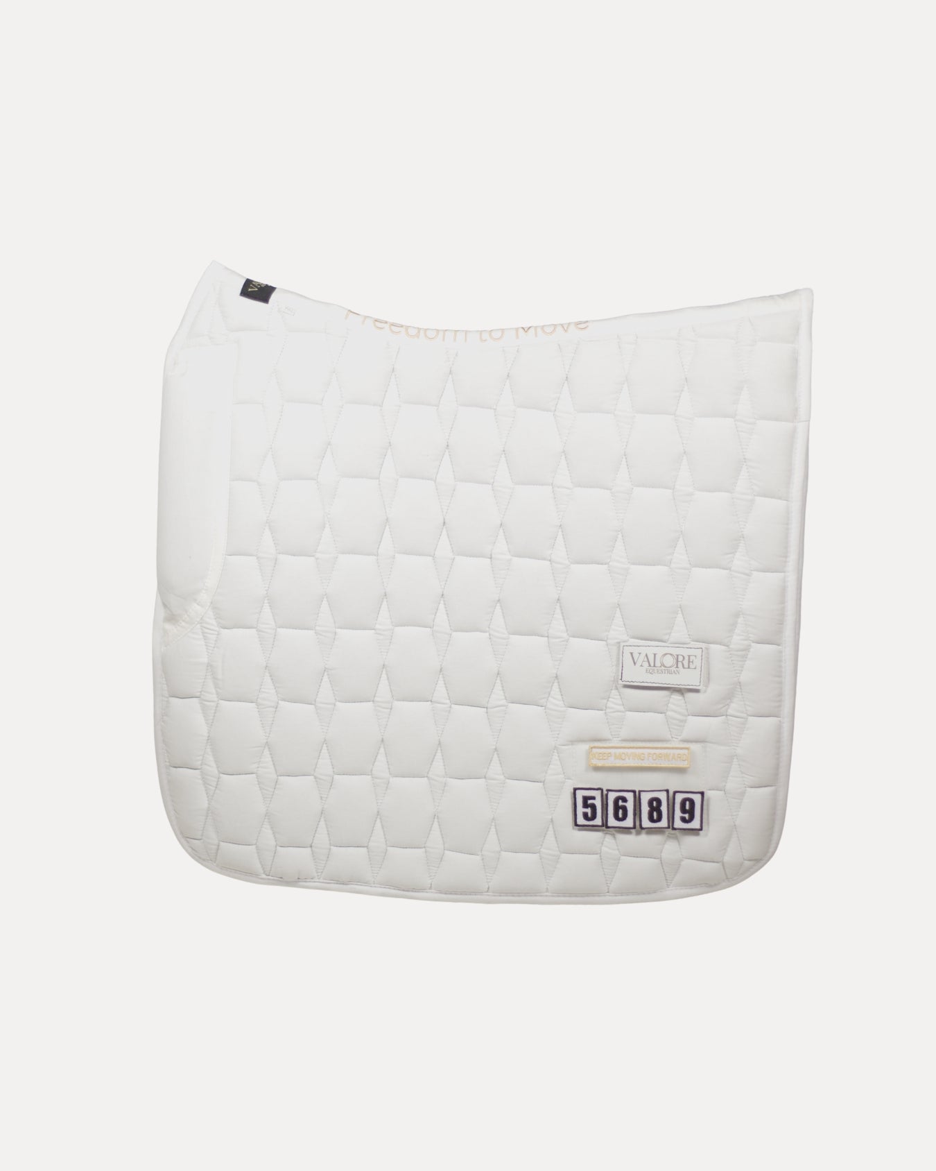 Pure White Cotton Valore Dressage Wither Relief Saddle Pad – Anatomical Saddle Pad with Velcro Show Numbers