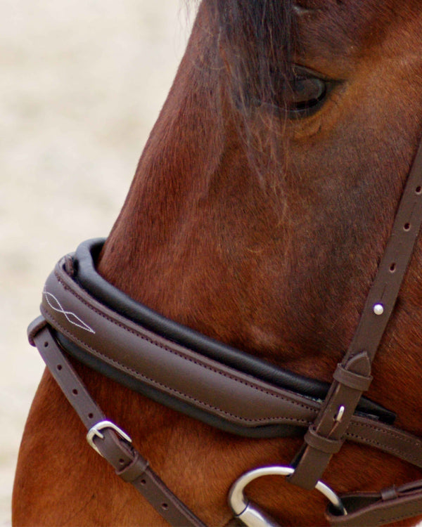 Eos Bridle · Brown  · Noseband with stitches · Silver hardware